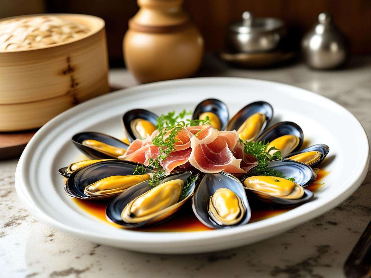 火腿蒸新鲜淡菜：鲜香交融的美味烹饪秘籍