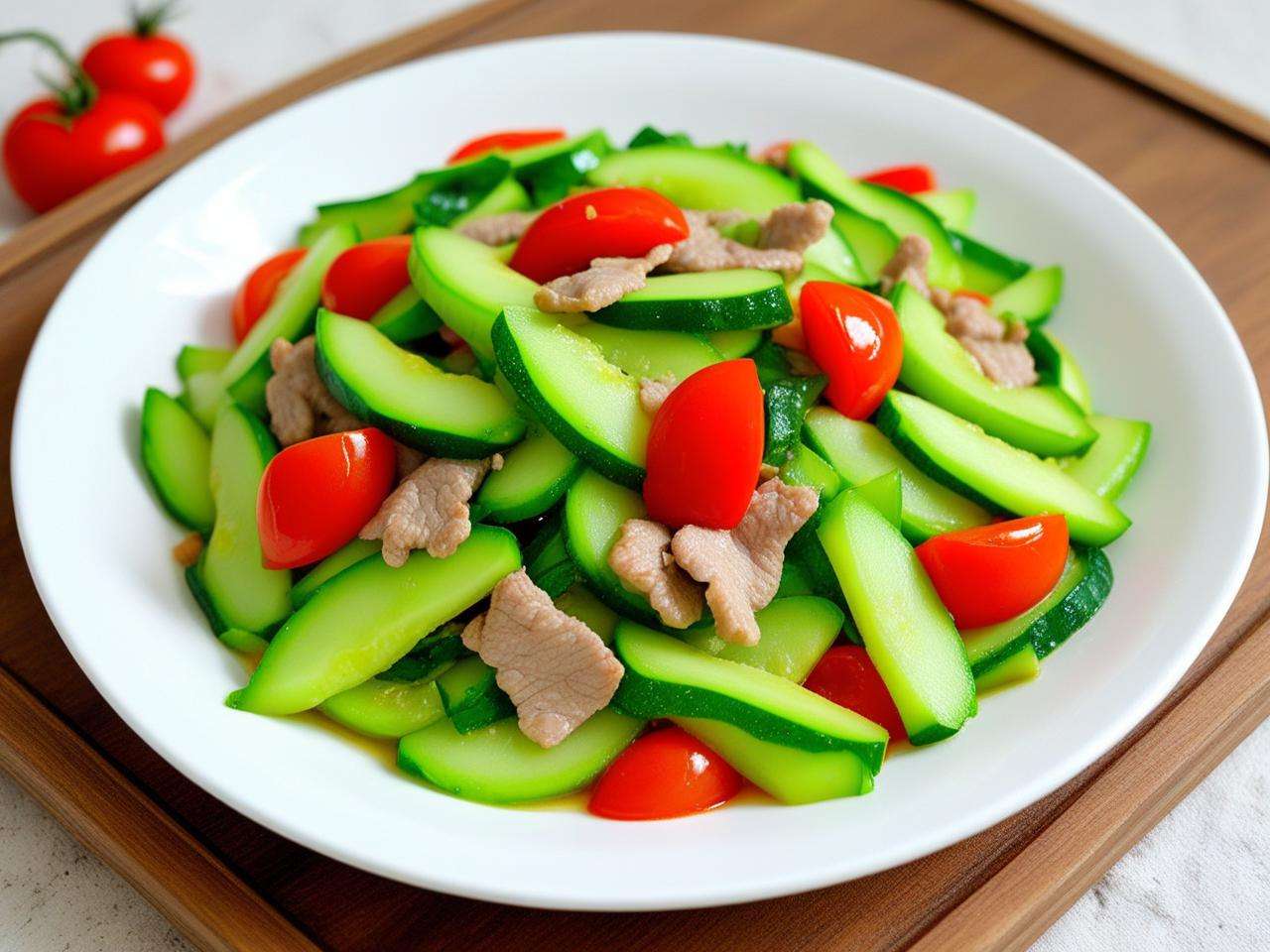 菜瓜炒猪肉搭配番茄的美味烹饪方法