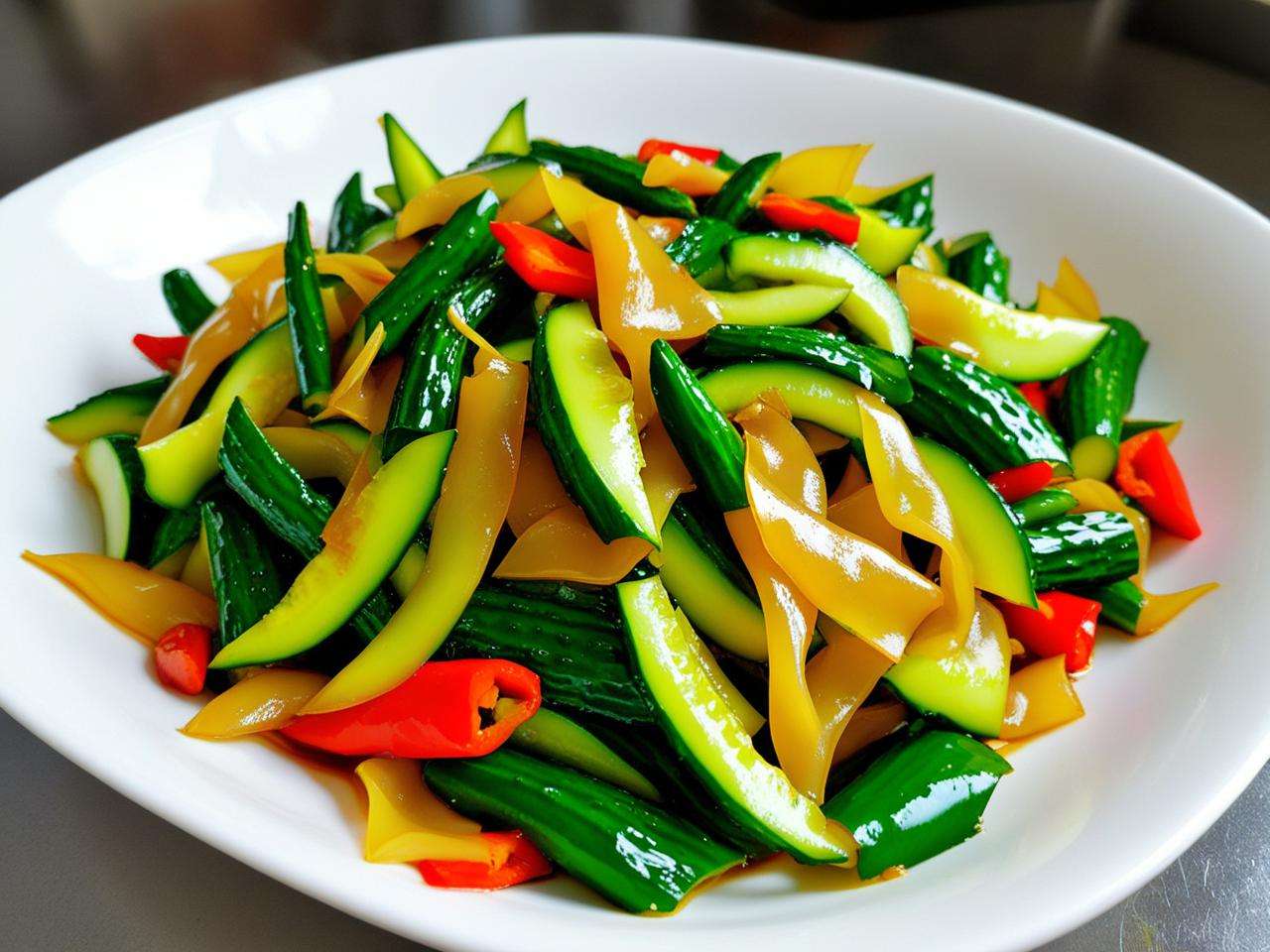 黄瓜拉皮炒尖椒的美味做法，教你轻松炒出可口佳肴