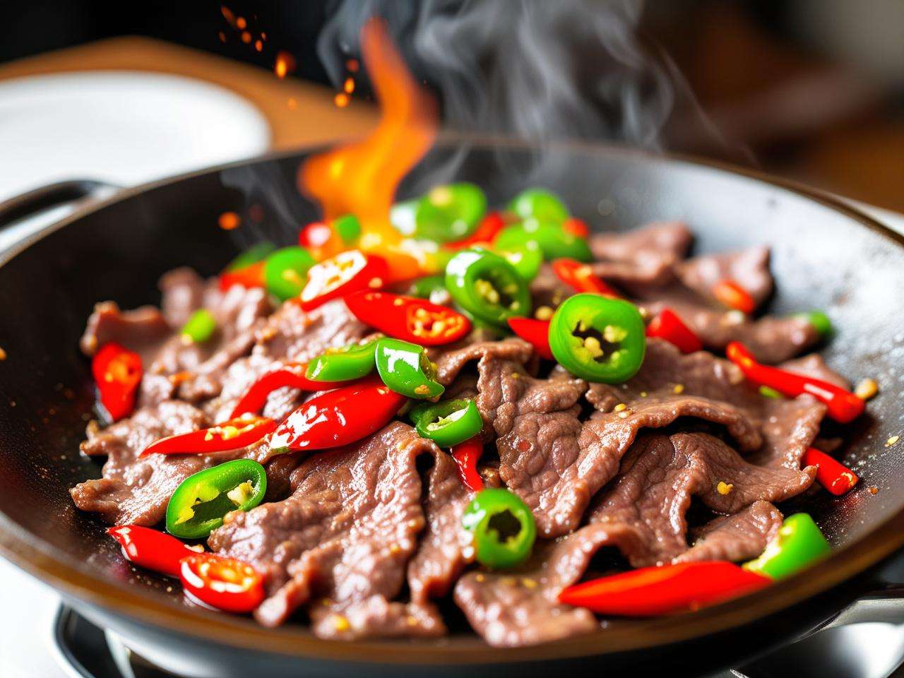 回锅牛肉炒辣椒的烹饪方法及技巧