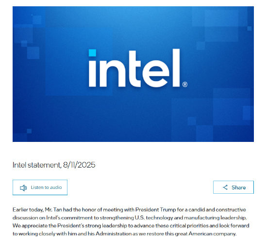 特朗普夸赞陈立武成就斐然！英特尔发表最新声明
