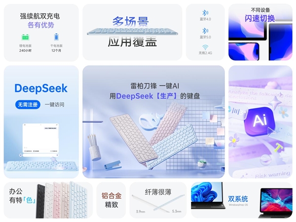 一键AI即问即答 雷柏E9350L AI多模无线刀锋键盘解锁智慧轻办公模式