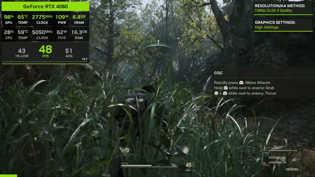 《合金装备3：重制版》RTX 4060测试 带不动1080P最高画质