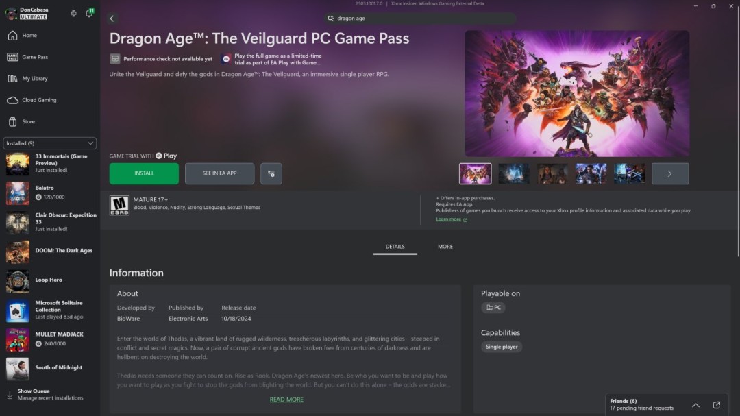 《龙腾世纪：影障守护者》现已上线Game Pass
