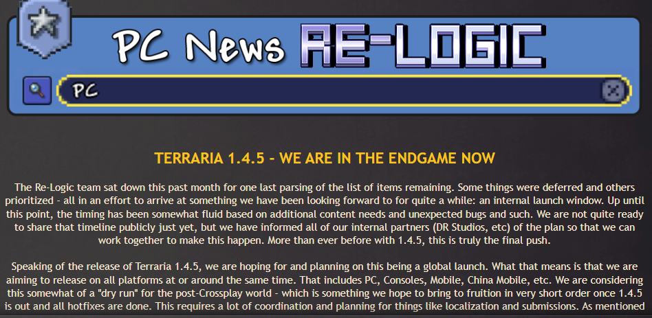 14年经典《泰拉瑞亚》最终更新接近完成！特大规模