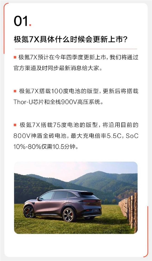 极氪7X预计四季度焕新上市：升级900V高压平台 Thor-U辅助驾驶芯片